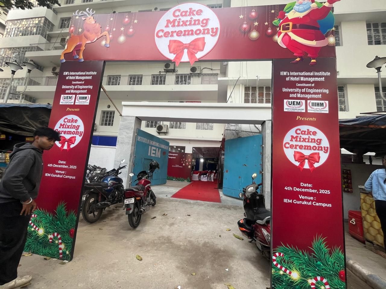 Branded festive entrance arch welcoming guests to a campus ceremony